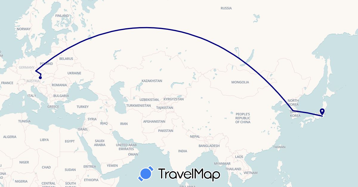 TravelMap itinerary: driving in Austria, Czech Republic, Japan, South Korea (Asia, Europe)